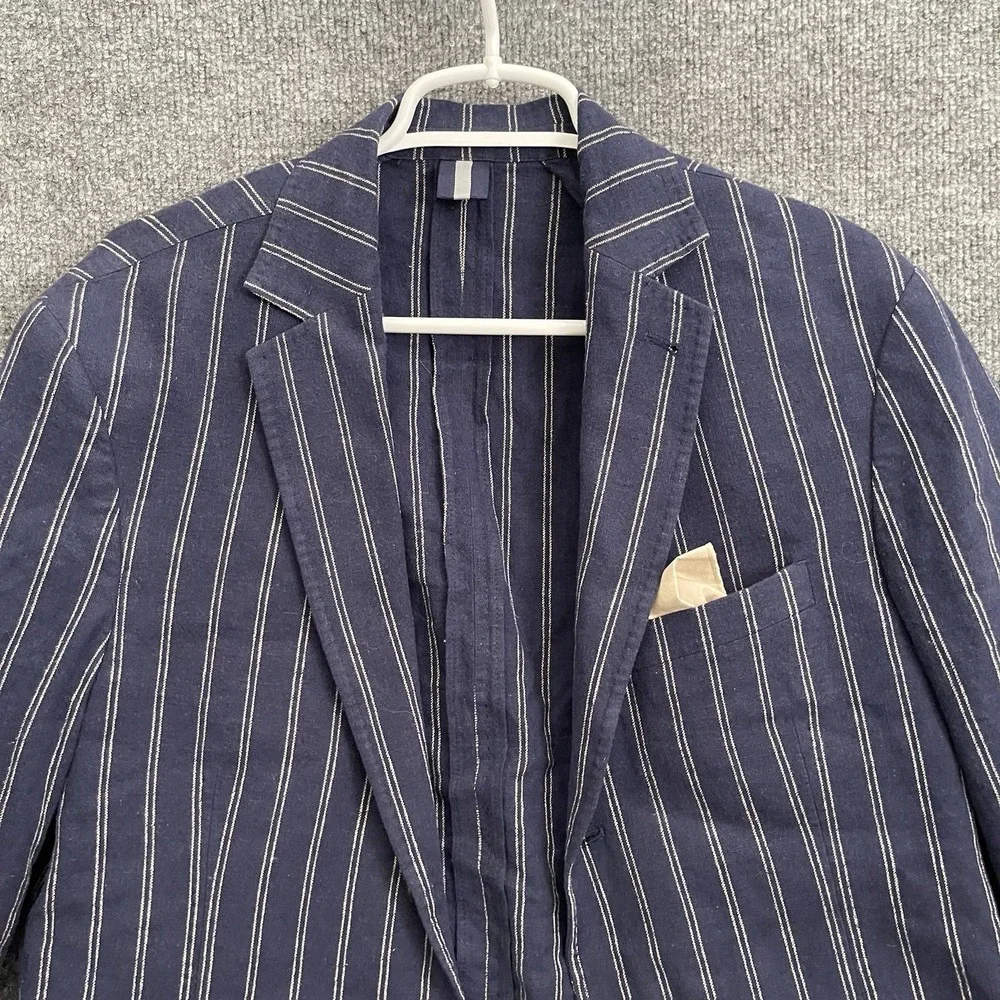 Cremieux Linen Blend Striped Sport Coat Men's Sz M Unstructured Navy Blue